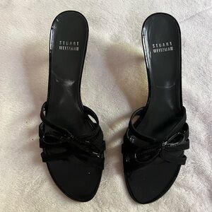 Stuart Weitzman Black Heeled Mules with Bow